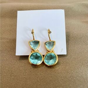 Double Aquamarine & Gold Earrings